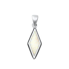 Sterling Silver Oxidized Diamond Shape White Lab Opal Pendant