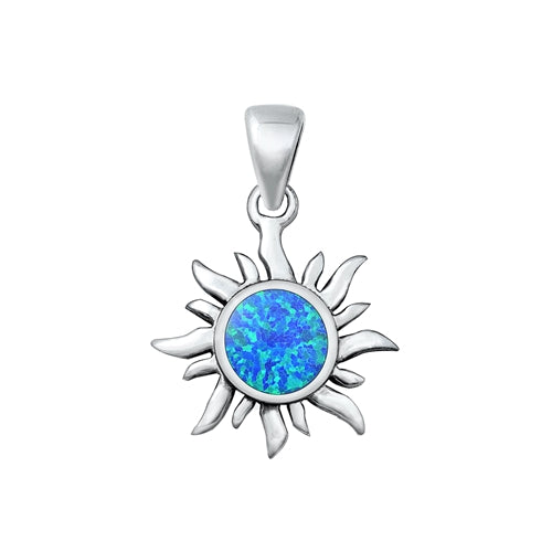 Sterling Silver Oxidized Sun Blue Lab Opal Pendant