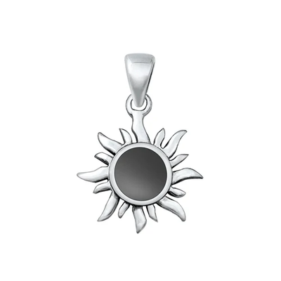 Sterling Silver Oxidized Black Agate Sun Pendant