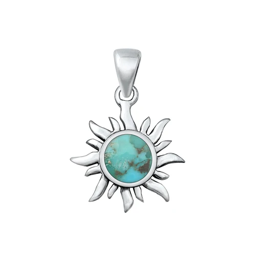 Sterling Silver Oxidized Genuine Turquoise Sun Pendant