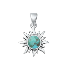 Load image into Gallery viewer, Sterling Silver Oxidized Genuine Turquoise Sun Pendant