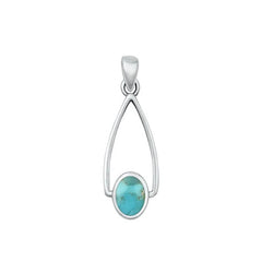 Sterling Silver Oxidized Hanging Oval Genuine Turquoise Stone Pendant