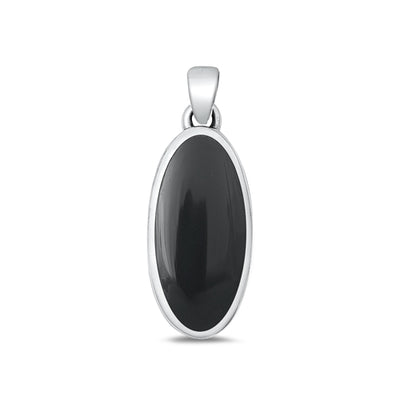 Sterling Silver Oxidized Oval Black Agate Stone Pendant