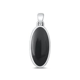 Sterling Silver Oxidized Oval Black Agate Stone Pendant