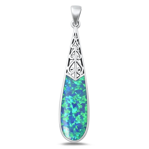 Sterling Silver Oxidized Blue Lab Opal Pendant-43.5mm