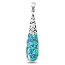 Load image into Gallery viewer, Sterling Silver Oxidized Blue Lab Opal Pendant-43.5mm