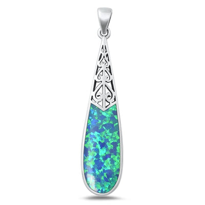 Sterling Silver Oxidized Blue Lab Opal Pendant-43.5mm