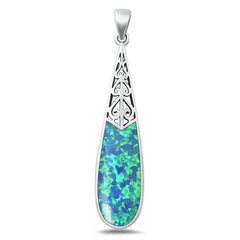 Sterling Silver Oxidized Blue Lab Opal Pendant-43.5mm