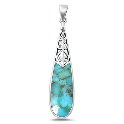 Sterling Silver Oxidized Genuine Turquoise Pendant-43.5mm