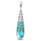 Sterling Silver Oxidized Genuine Turquoise Pendant-43.5mm