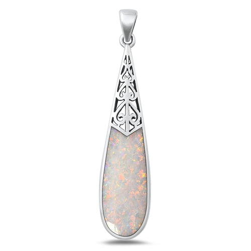 Sterling Silver Oxidized White Lab Opal Pendant-43.5mm
