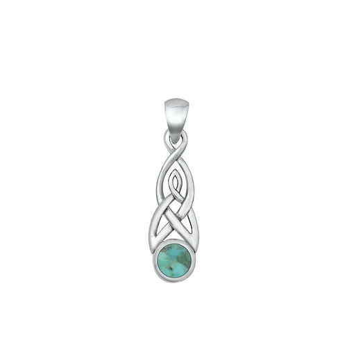 Sterling Silver Oxidized Celtic Style Genuine Turquoise Stone Pendant