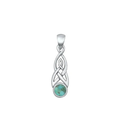 Sterling Silver Oxidized Celtic Style Genuine Turquoise Stone Pendant