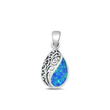 Sterling Silver Oxidized Blue Lab Opal Drop Pendant