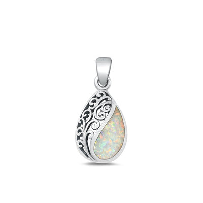Sterling Silver Oxidized White Lab Opal Pendant