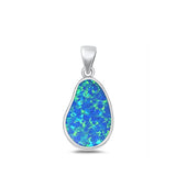 Sterling Silver Polished Blue Lab Opal Pear Pendant