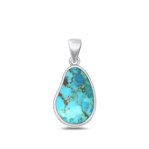 Sterling Silver Polished Genuine Turquoise Pear Pendant