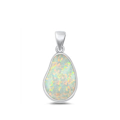 Sterling Silver Polished White Lab Opal Pear Pendant