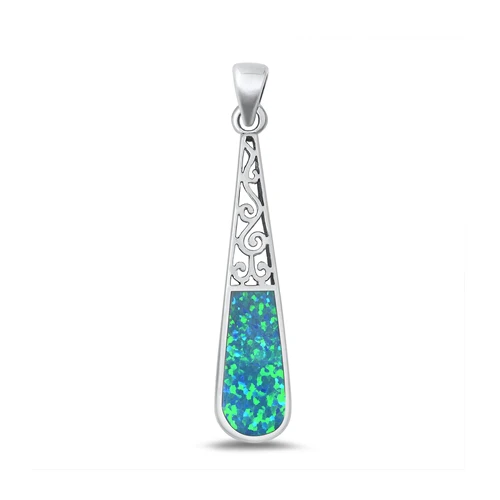 Sterling Silver Oxidized Blue Lab Opal Pendant