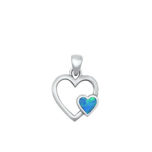 Load image into Gallery viewer, Sterling Silver Oxidized Hearts Blue Lab Opal Pendant