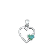 Load image into Gallery viewer, Sterling Silver Oxidized Hearts Genuine Turquoise Stone Pendant