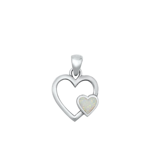 Sterling Silver Oxidized Hearts White Lab Opal Pendant
