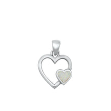 Load image into Gallery viewer, Sterling Silver Oxidized Hearts White Lab Opal Pendant