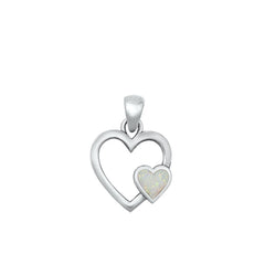 Sterling Silver Oxidized Hearts White Lab Opal Pendant