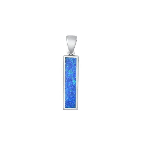 Sterling Silver Oxidized Bar Blue Lab Opal Pendant