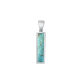 Sterling Silver Oxidized Bar Genuine Turquoise Stone Pendant