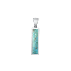 Sterling Silver Oxidized Bar Genuine Turquoise Stone Pendant
