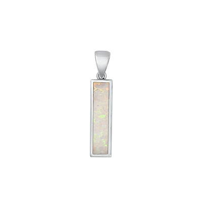 Sterling Silver Oxidized Bar White Lab Opal Pendant