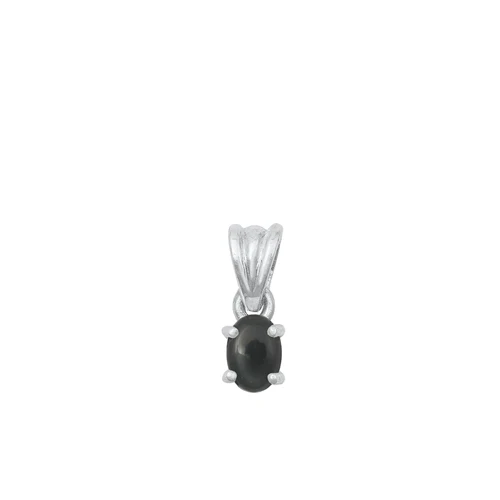 Sterling Silver Oxidized Black Agate Stone Solitaire Pendant