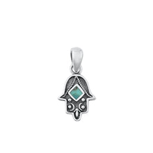 Load image into Gallery viewer, Sterling Silver Oxidized Hamsa Genuine Turquoise Stone Pendant