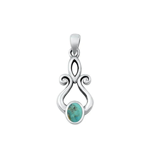 Sterling Silver Oxidized 23.2mm Genuine Turquoise Stone Pendant