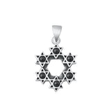 Sterling Silver Oxidized Stars Black Agate Stone Pendant