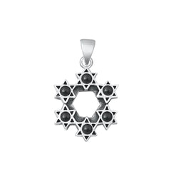Sterling Silver Oxidized Stars Black Agate Stone Pendant