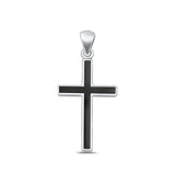 Sterling Silver Polished Cross Black Onyx Stone Pendant