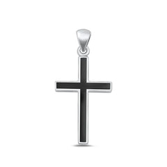 Sterling Silver Polished Cross Black Onyx Stone Pendant