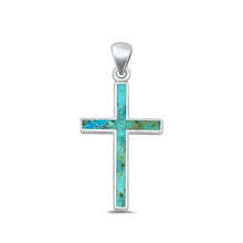 Load image into Gallery viewer, Sterling Silver Polished Cross Turquoise Stone Pendant