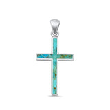 Sterling Silver Polished Cross Turquoise Stone Pendant