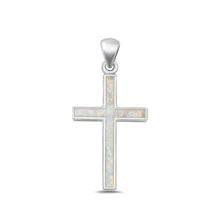 Load image into Gallery viewer, Sterling Silver Polished Cross White Lab Opal Pendant