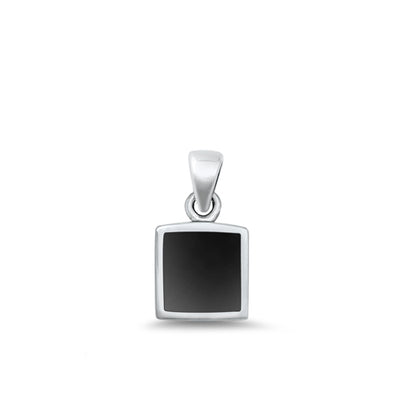Sterling Silver Oxidized Square Black Onyx Stone Pendant