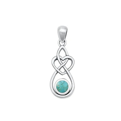 Sterling Silver Oxidized 21mm Genuine Turquoise Stone Pendant