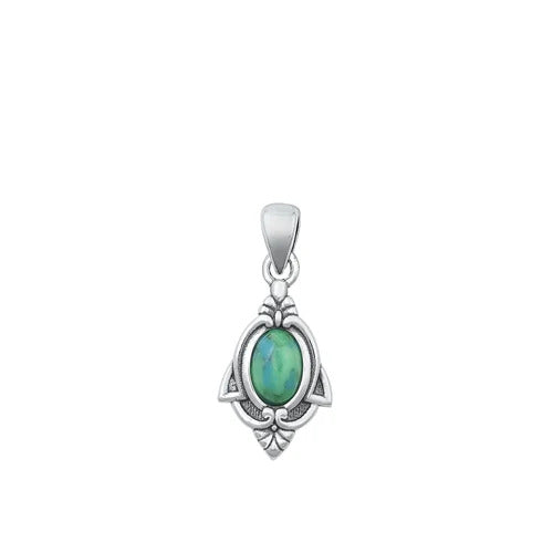 Sterling Silver Oxidized Genuine Turquoise Stone Pendant