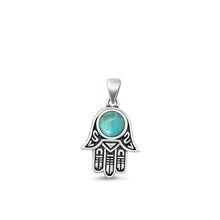 Load image into Gallery viewer, Sterling Silver Oxidized Genuine Turquoise Hamsa Pendant