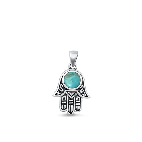 Sterling Silver Oxidized Genuine Turquoise Hamsa Pendant