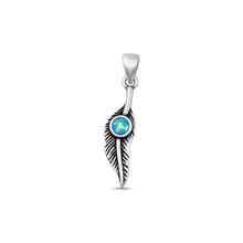 Load image into Gallery viewer, Sterling Silver Oxidized Feather Blue Lab Opal Stone Pendant