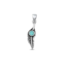 Load image into Gallery viewer, Sterling Silver Oxidized Feather Genuine Turquoise Stone Pendant