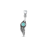 Sterling Silver Oxidized Feather Genuine Turquoise Stone Pendant